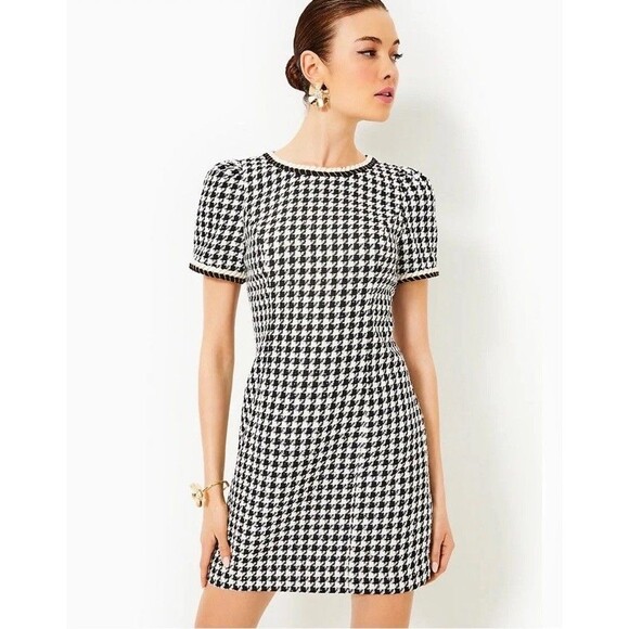 Lilly Pulitzer Shift Dress Size 4 Doriane Boucle Noir Houndstooth Sequin Boucle - Picture 1 of 12